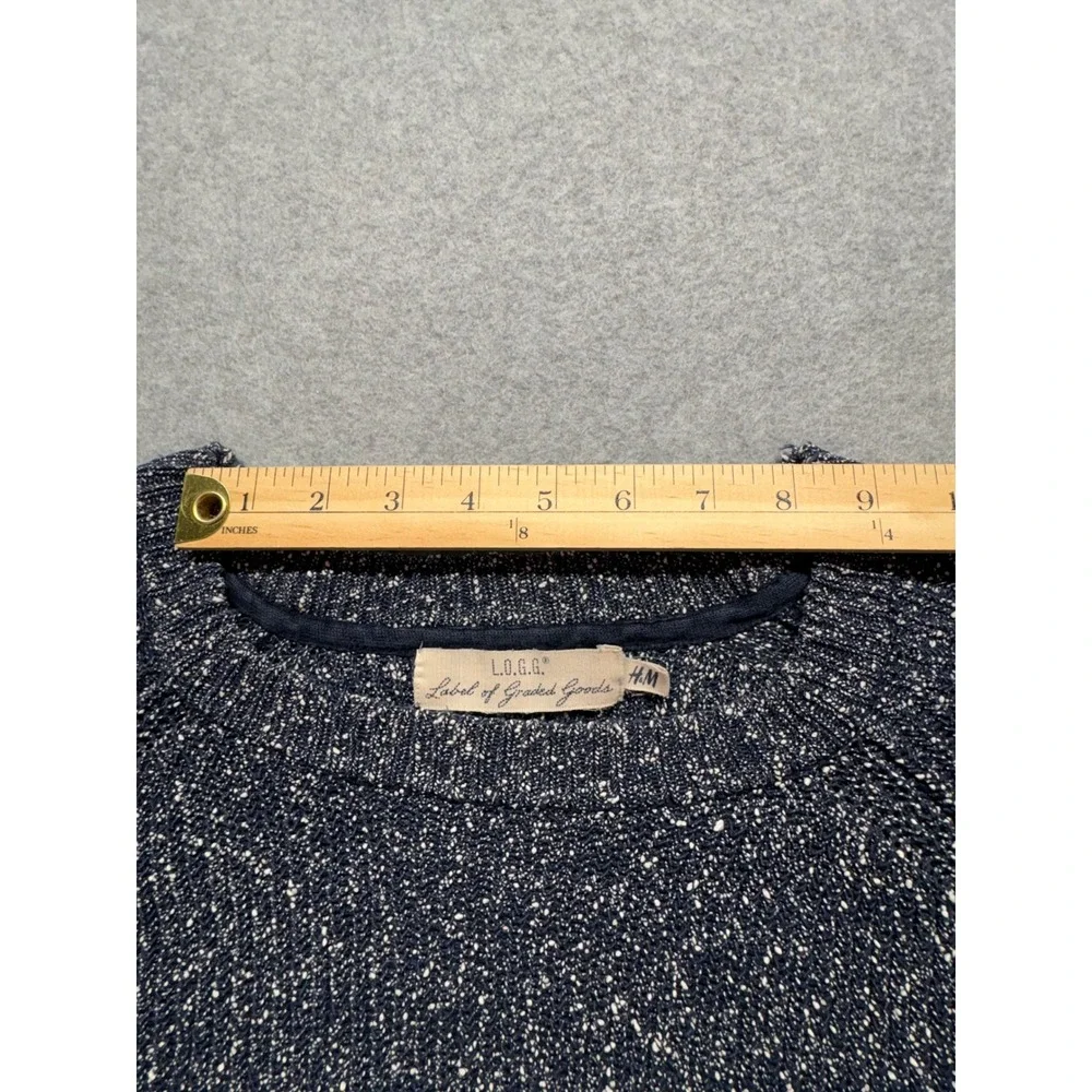 HM LOGG Mens Navy Blue White Marled Cotton Knit Crewneck Sweater O/N 835240